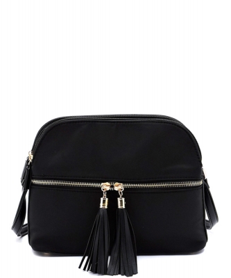 Nylon Multi Compartment Crossbody Bag NP2673 BLACK
